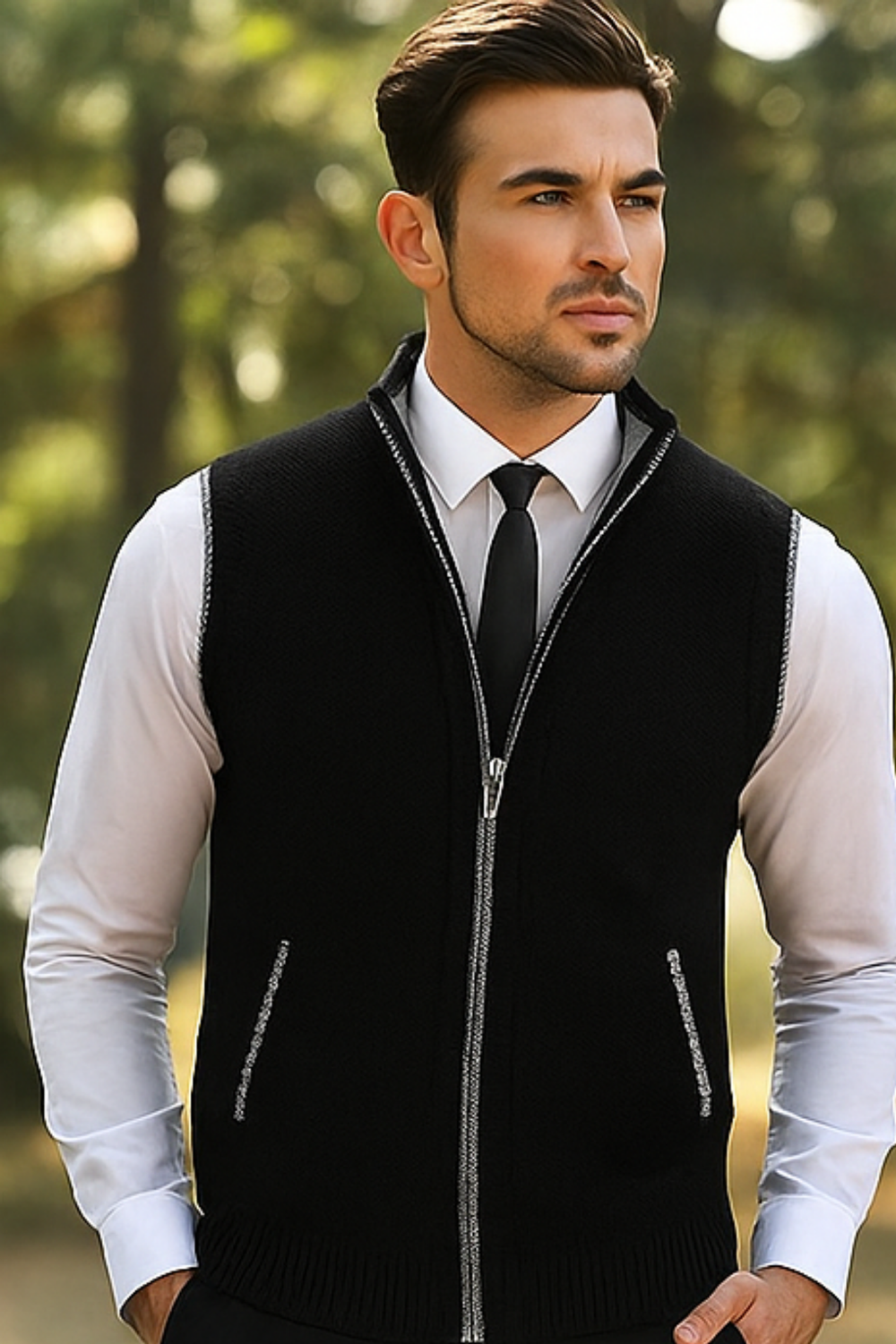 Gerald Zip Cardigan Vest Black