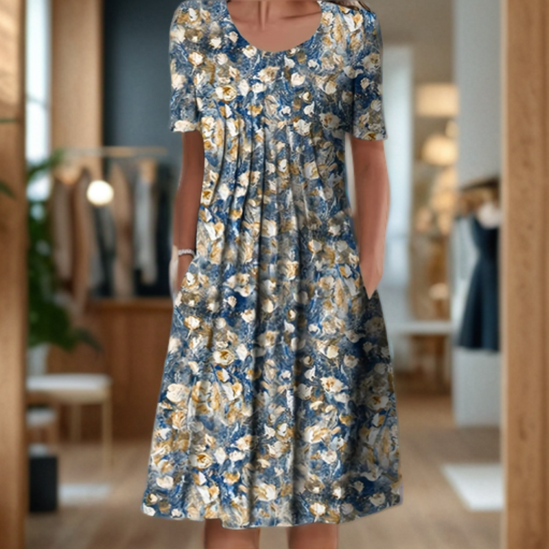 Victoria Printed Crew-Neck Three-Quarter Maxi Dress