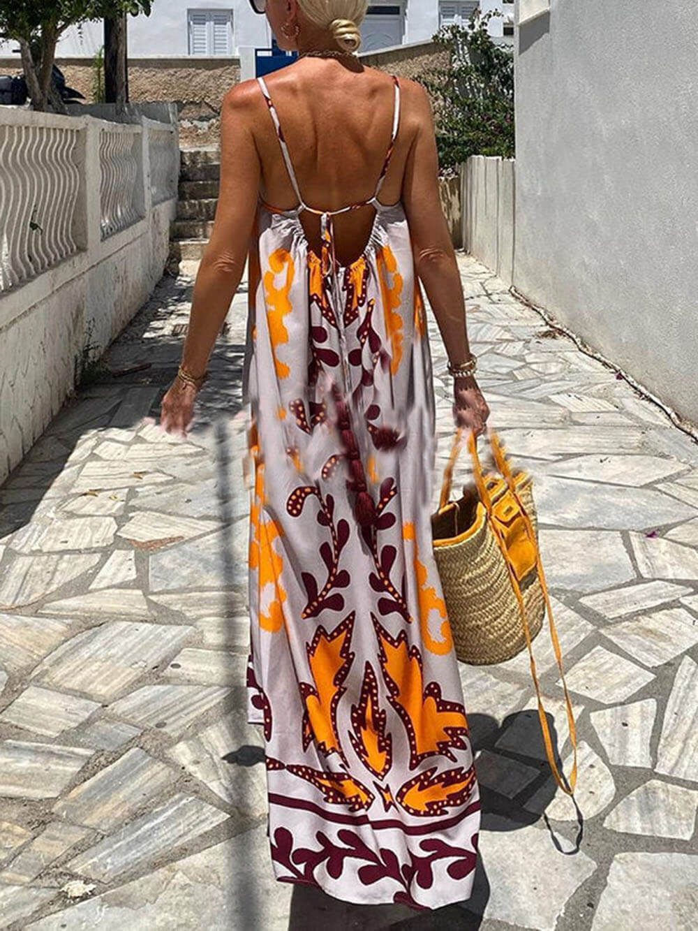 Locker sitzendes Ethno-Print strap Maxikleid Dress