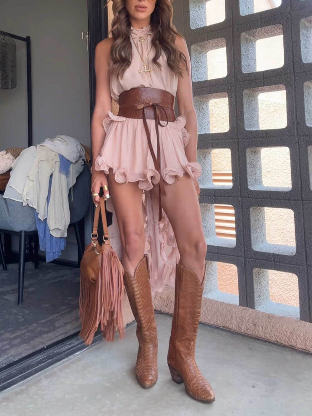 Romantic Drama Halter Ruffle Top