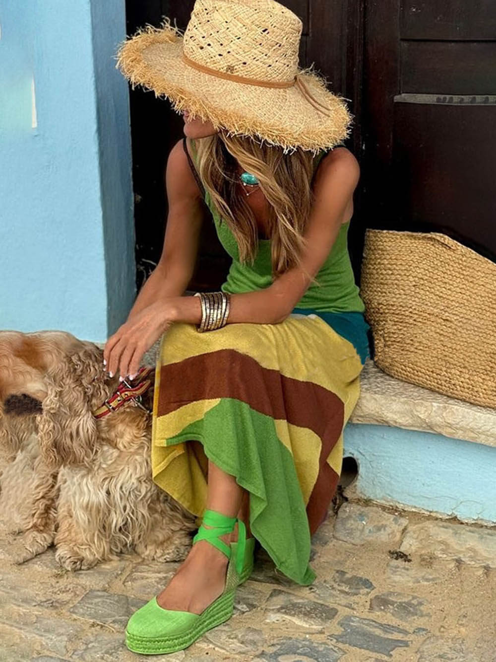 Aruchic Color-Block Backless Maxi Dress
