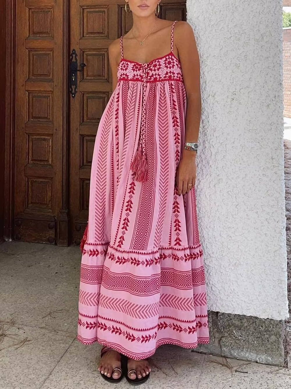 Crochet Patchwork Ethnic Knit Maxi Dress