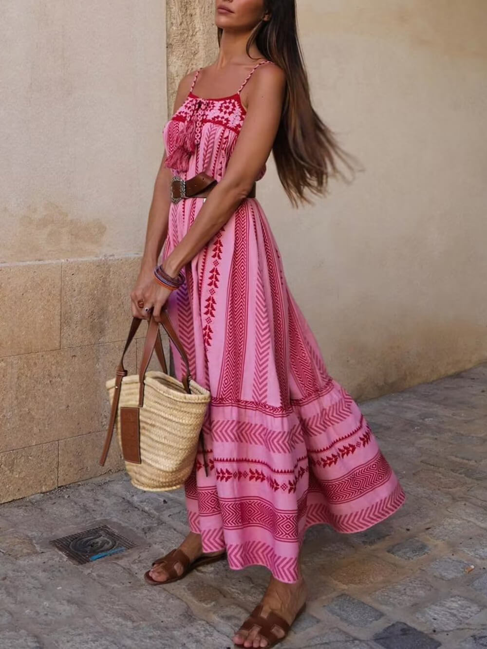 Crochet Patchwork Ethnic Knit Maxi Dress