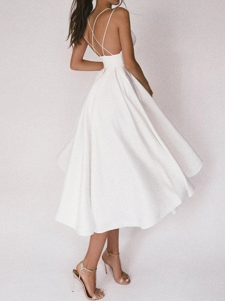 Simona Strappy Deep V-Neck Party Dress