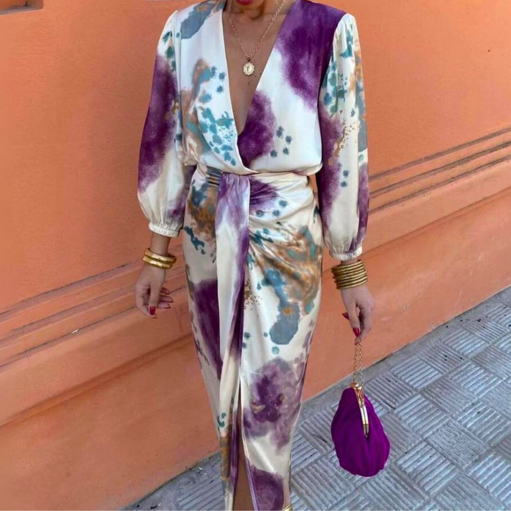 Elegant V-Neck Long-Sleeve Dress for Any Occasion