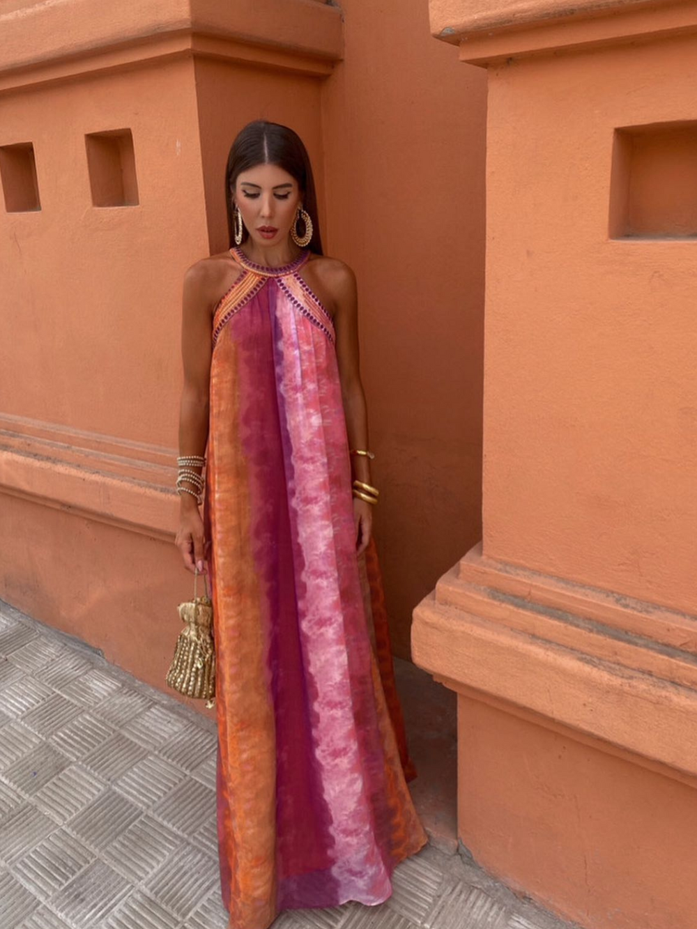Luciana Tie-Dye Halter Maxi Summer Dress