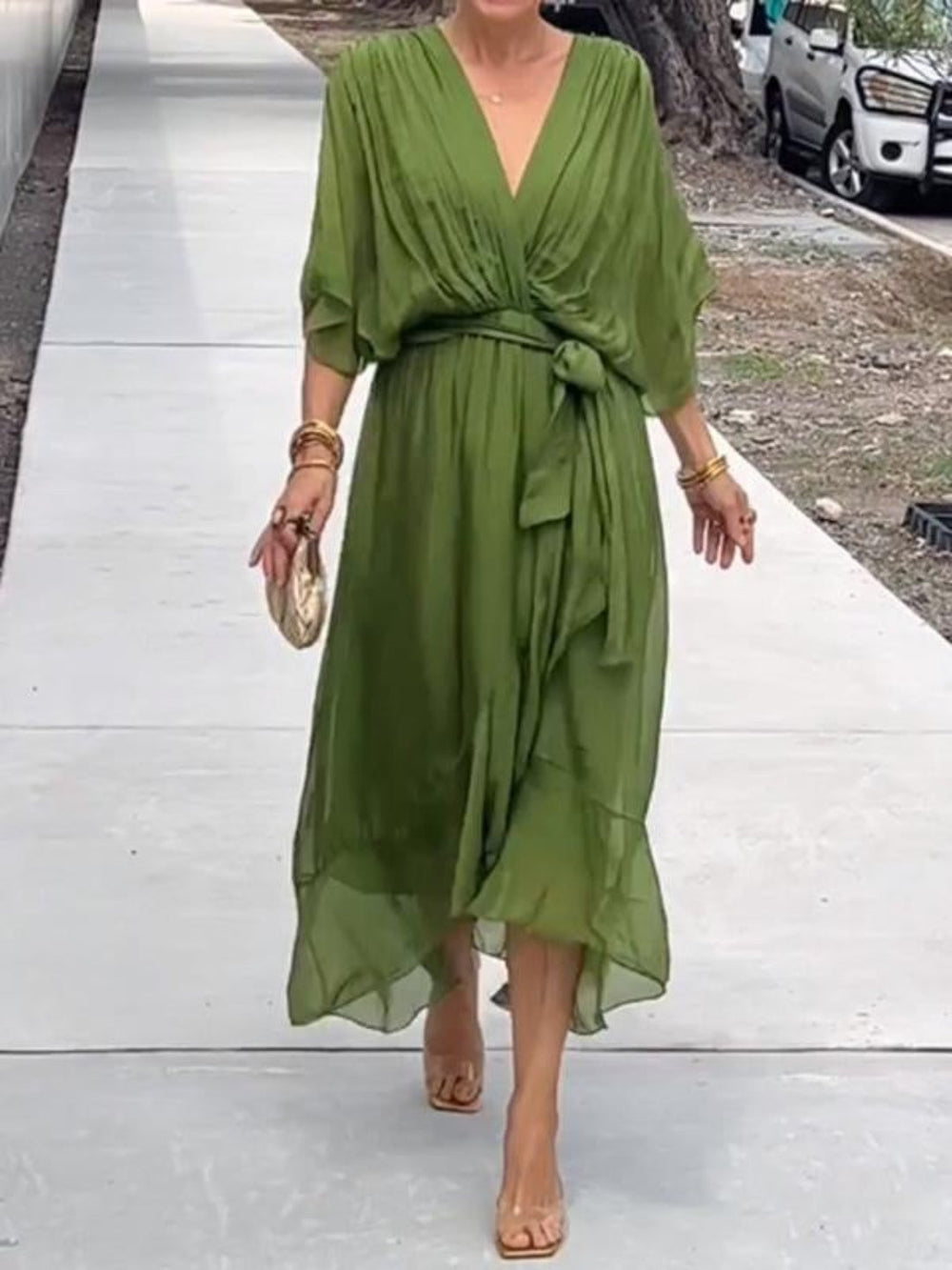 Taylor Stylish Elegant V-Neck Chiffon Dress with 3/4 Sleeves