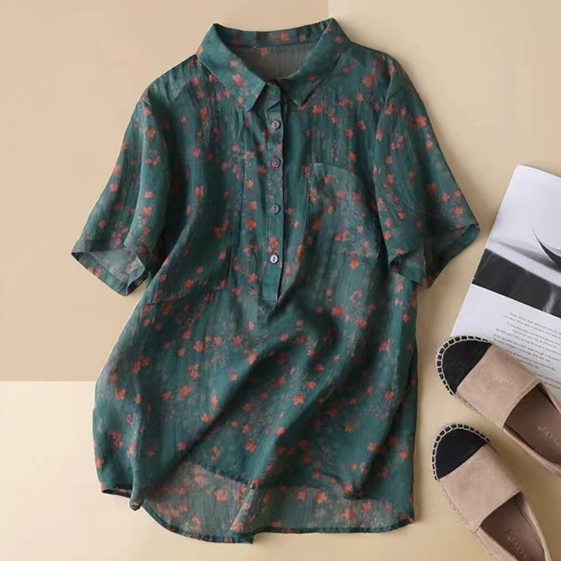 Maribel Half-Placket Button Blouse with Relaxed Fit