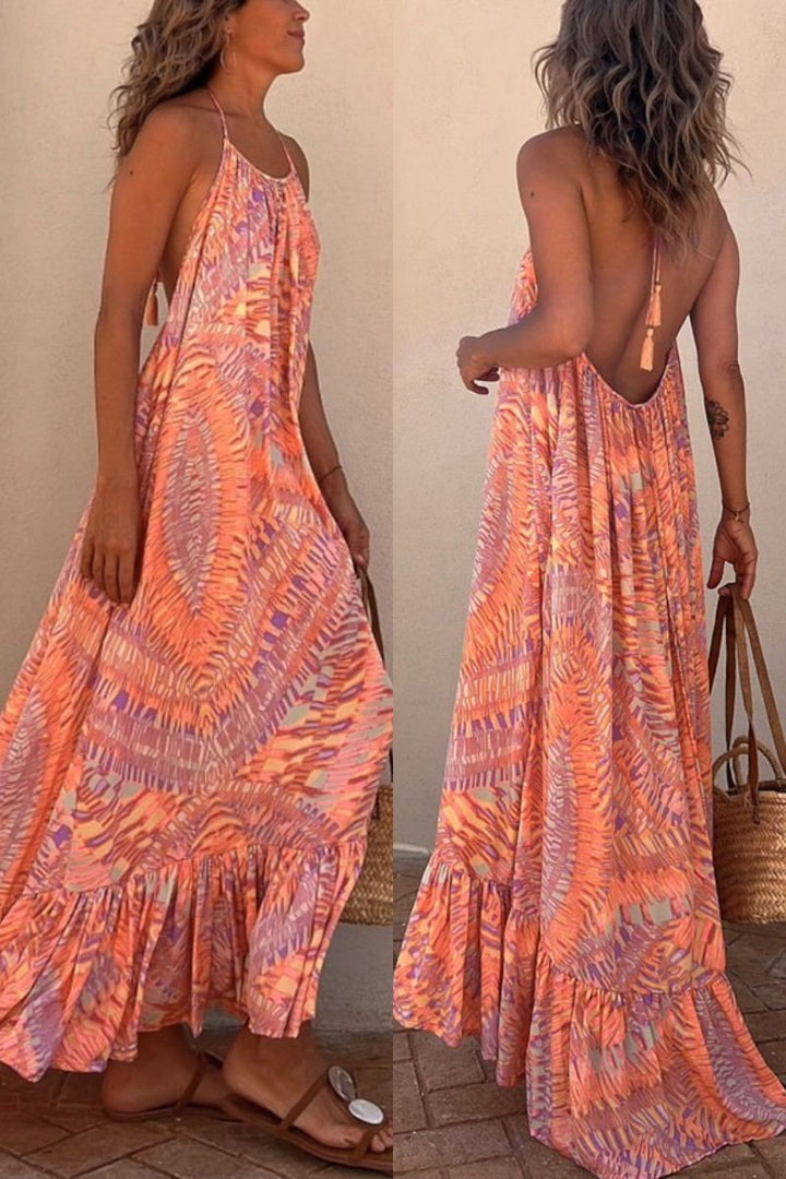 Elara Ethnic Print Halter A-Line