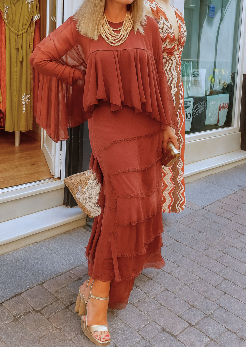 Amara Sheer Asymmetric Maxi Dress in Burgundy