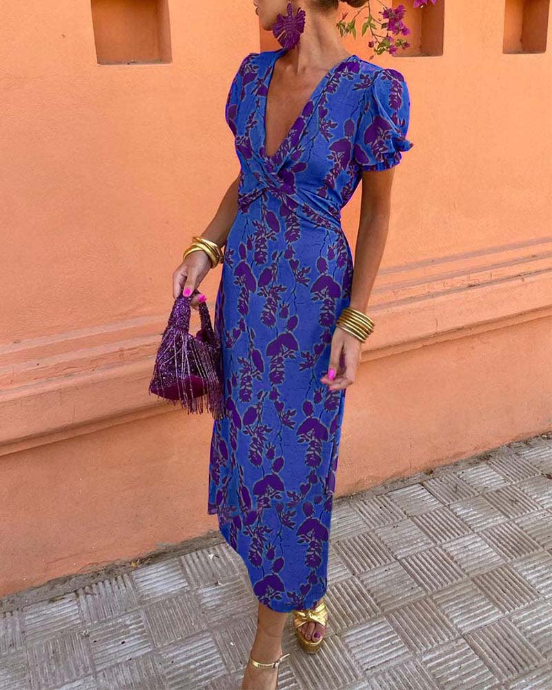 Sonya Flowing V-Neck Midi Dress for Brunch and Evenings