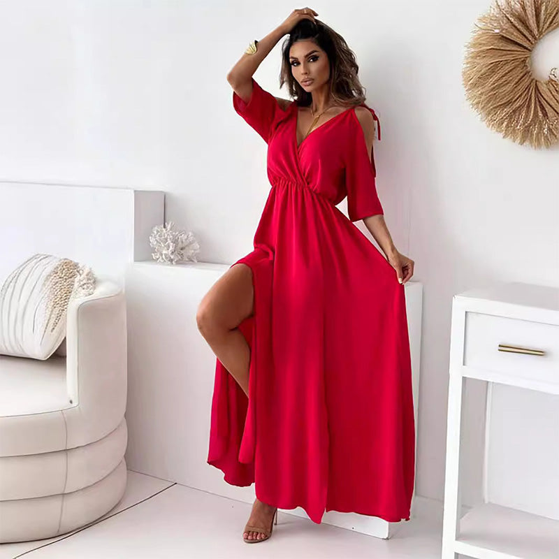 Aurora V-Neck Slit Dress