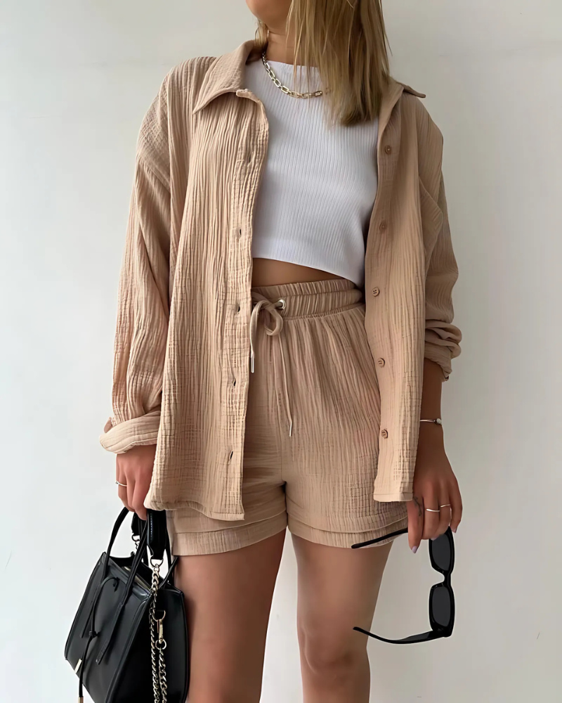 Elowen Textured Button Front Two-Piece Matching Set