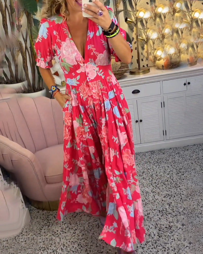 Adelaide Floral V-Neck Dress with Pockets