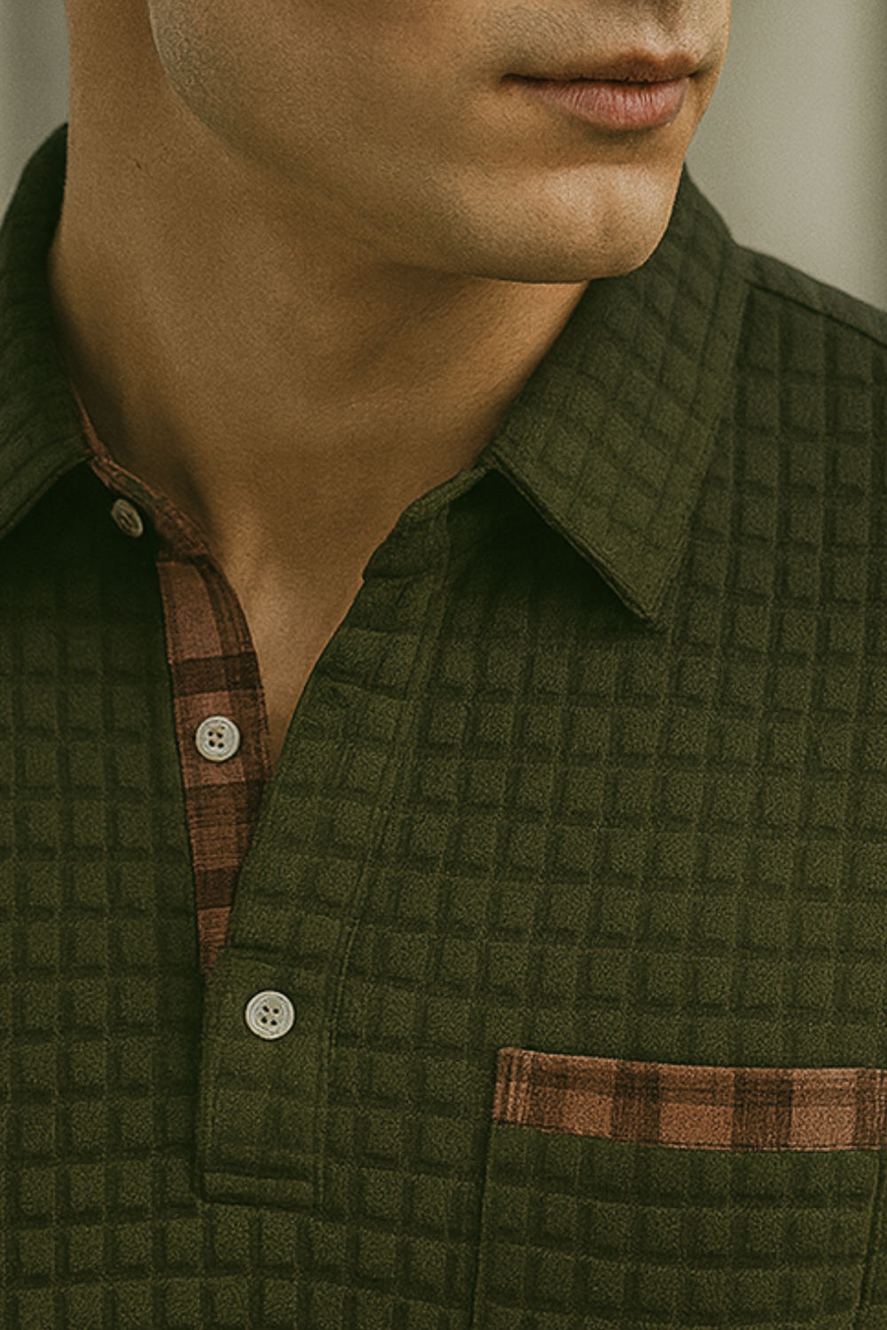 Joven Diamond-Pattern Knit Collared Polo Shirt Top
