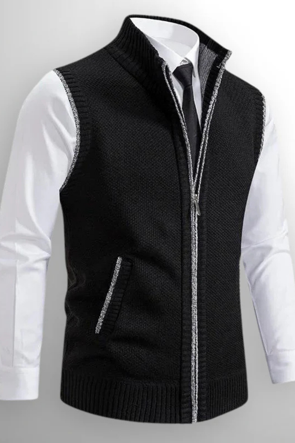 Gerald Zip Cardigan Vest Black