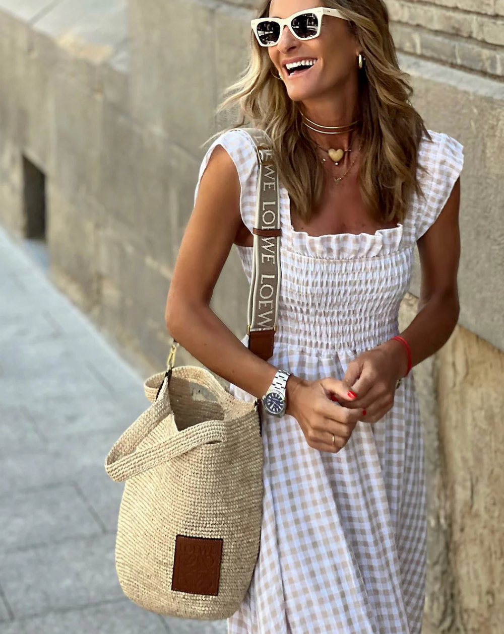 Flower Ruffle-Sleeve Maxi with Plaid Ruffles