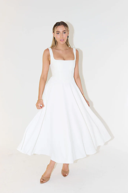 Whitney Square-Neck Midi Dress, Modern Design