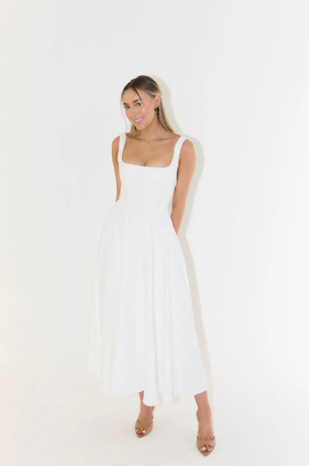 Whitney Square-Neck Midi Dress, Modern Design