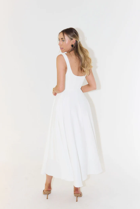Whitney Square-Neck Midi Dress, Modern Design