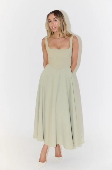 Whitney Square-Neck Midi Dress, Modern Design