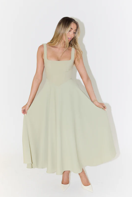 Whitney Square-Neck Midi Dress, Modern Design