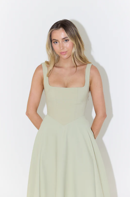 Whitney Square-Neck Midi Dress, Modern Design