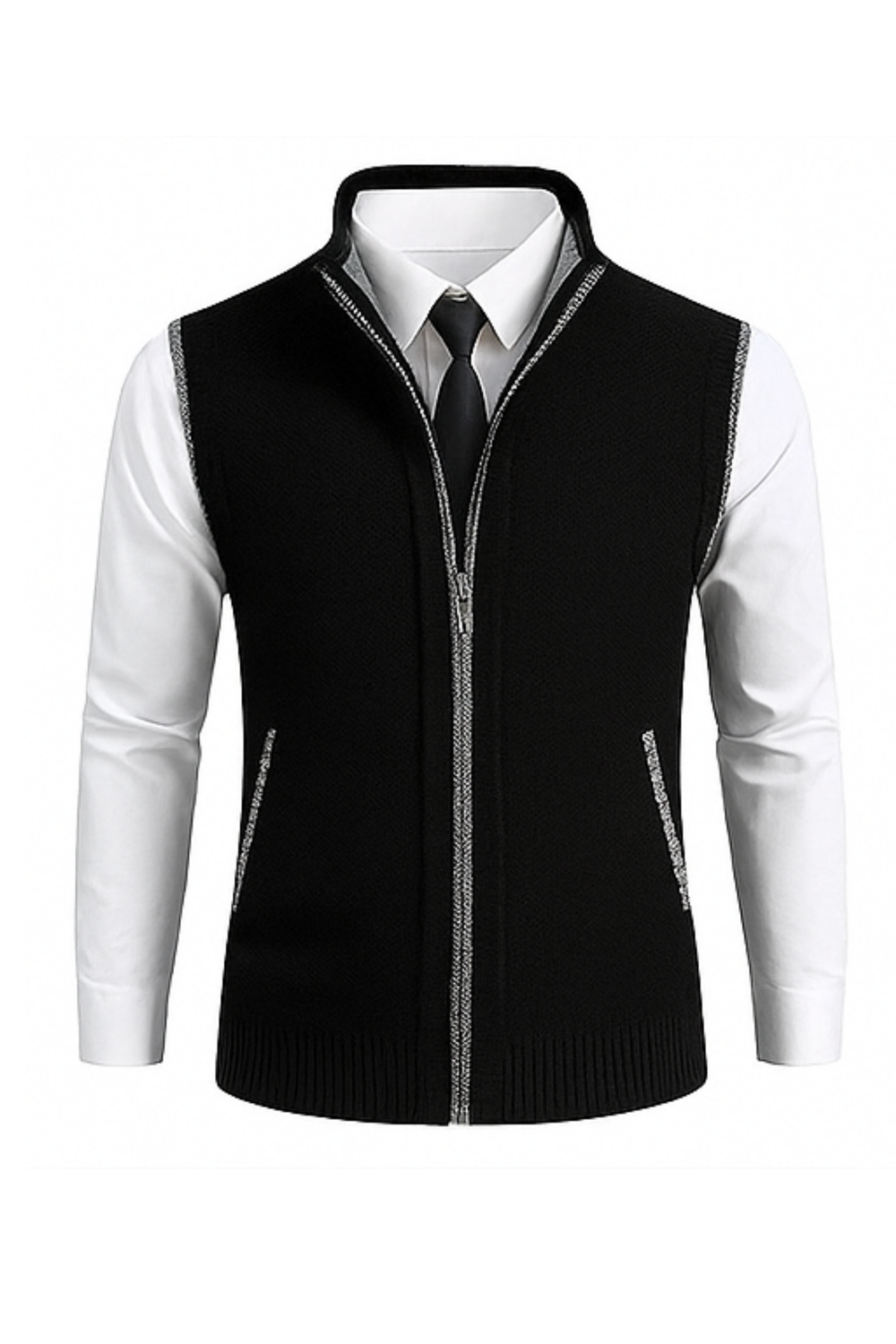 Gerald Zip Cardigan Vest Black