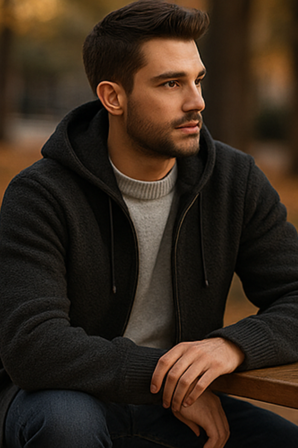 Henry Knit Zip Hoodie Dark Gray