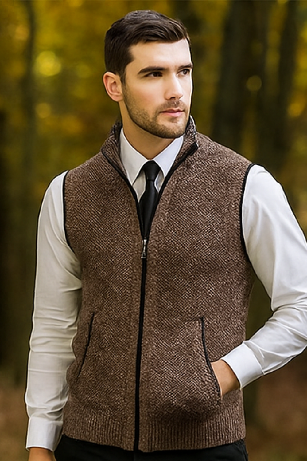 Gerald Zip Cardigan Vest Brown