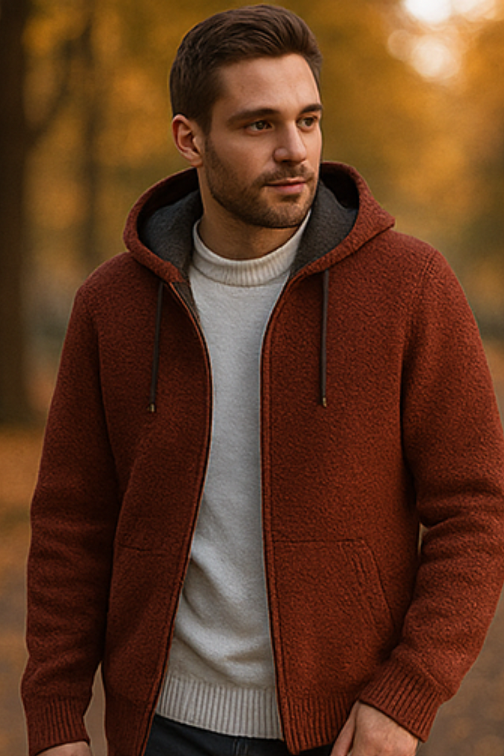 Henry Knit Zip Hoodie Brown
