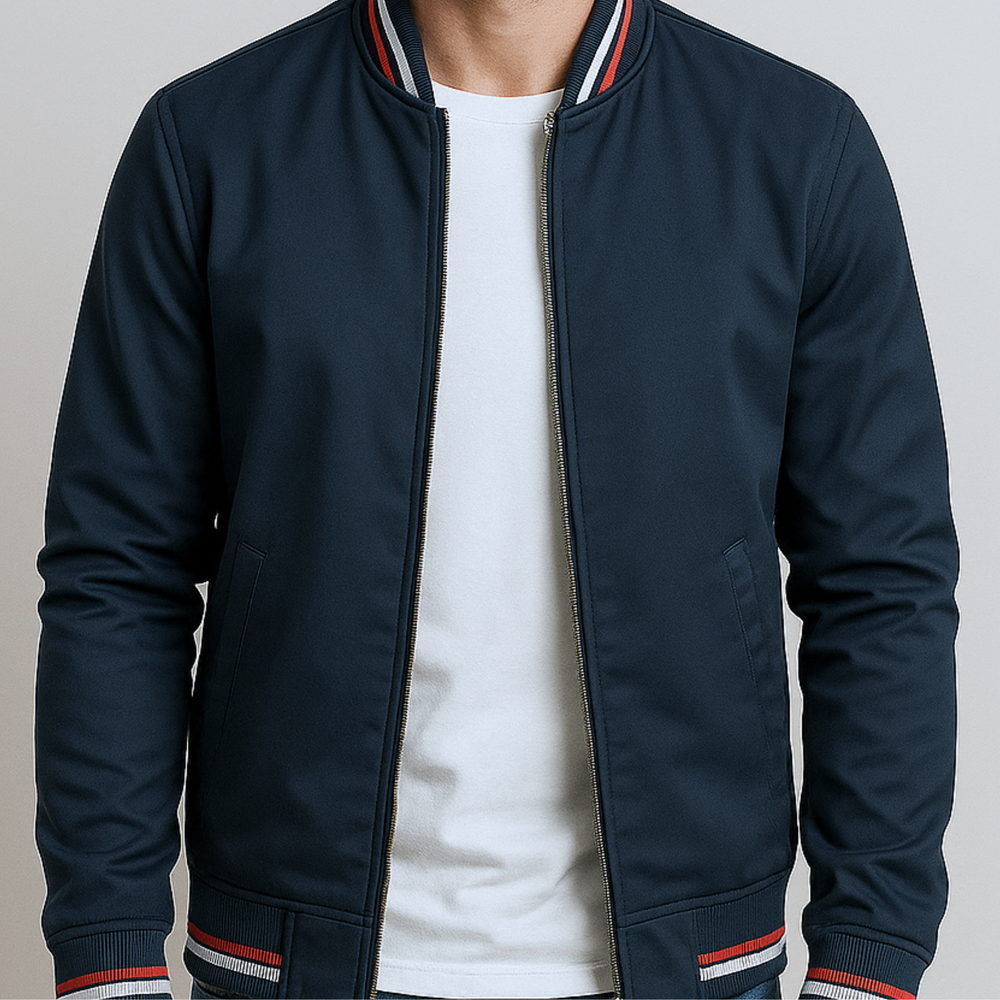 Maelisio Lightweight Striped Varsity Bomber Jacket - Blue