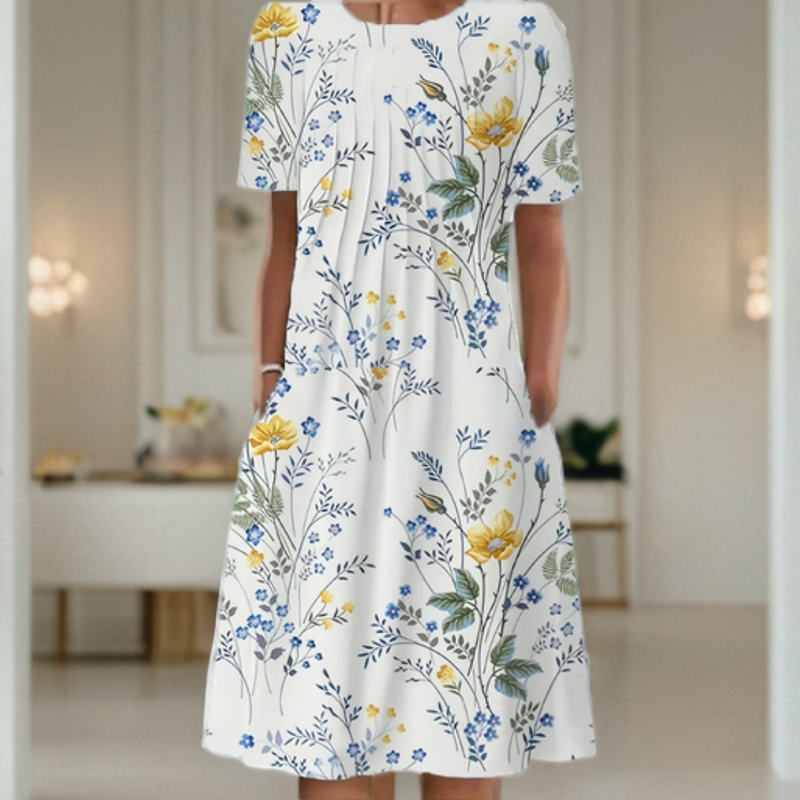 Victoria Printed Crew-Neck Three-Quarter Maxi Dress