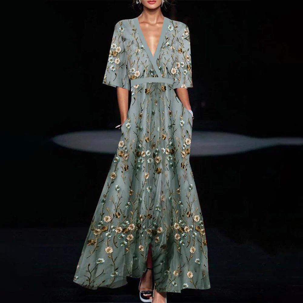 Helena Floral Print Maxi with 3/4 Sleeves