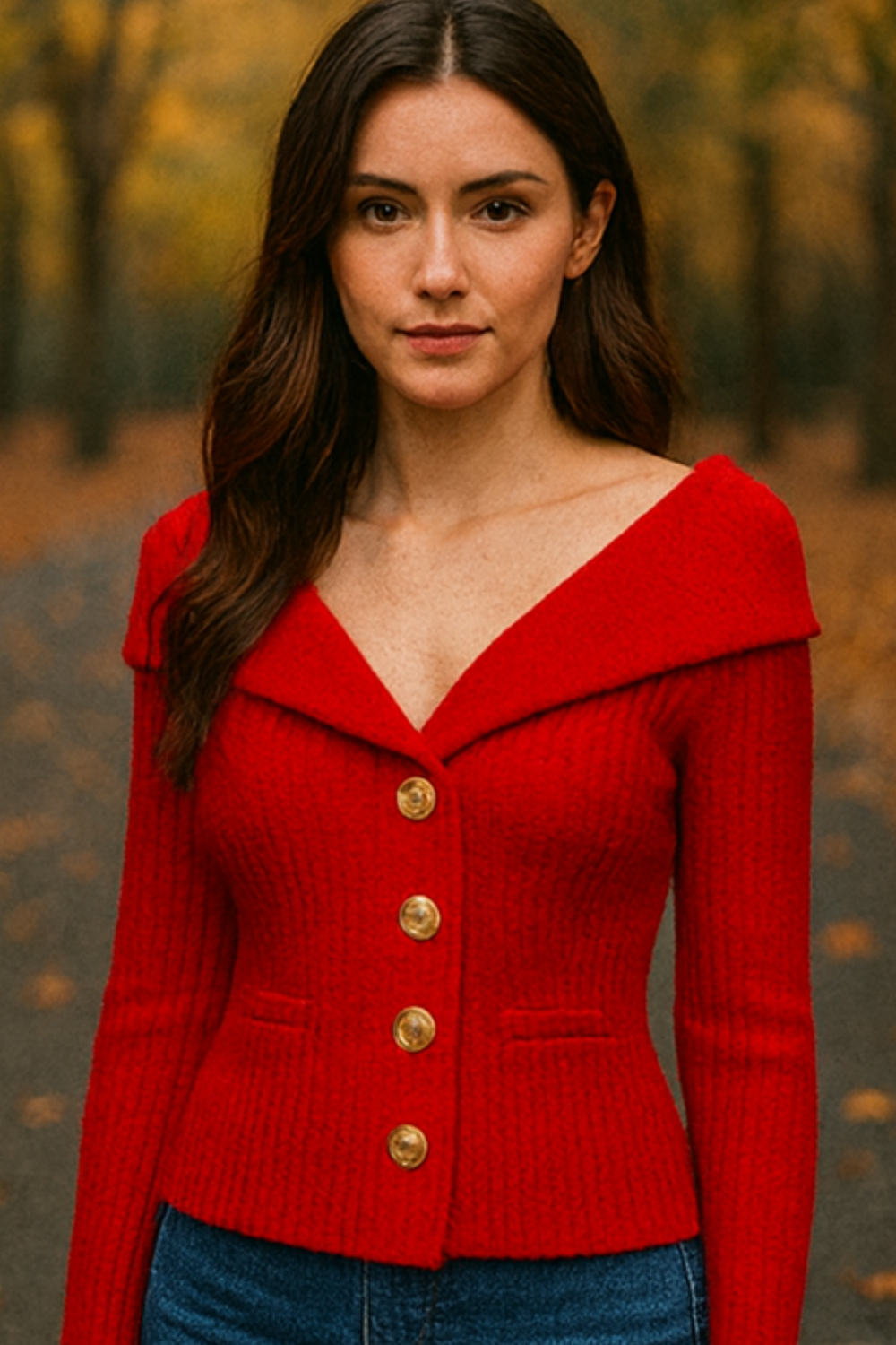 Elizah Off-Shoulder Knit Pullover with Gold Button Detail
