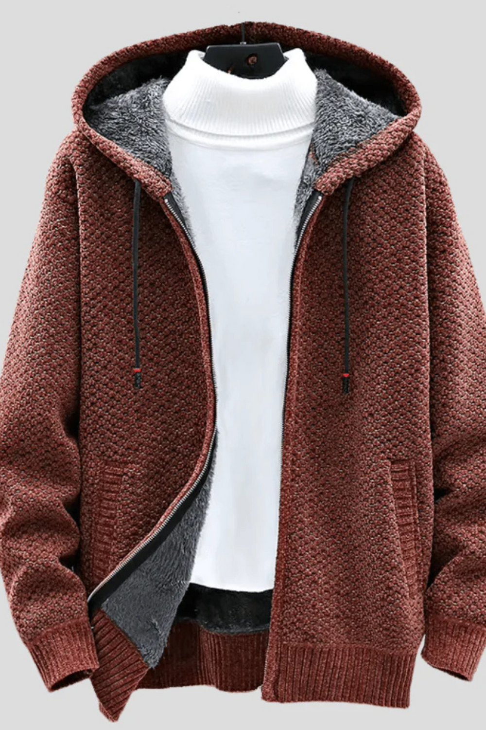Henry Knit Zip Hoodie Brown