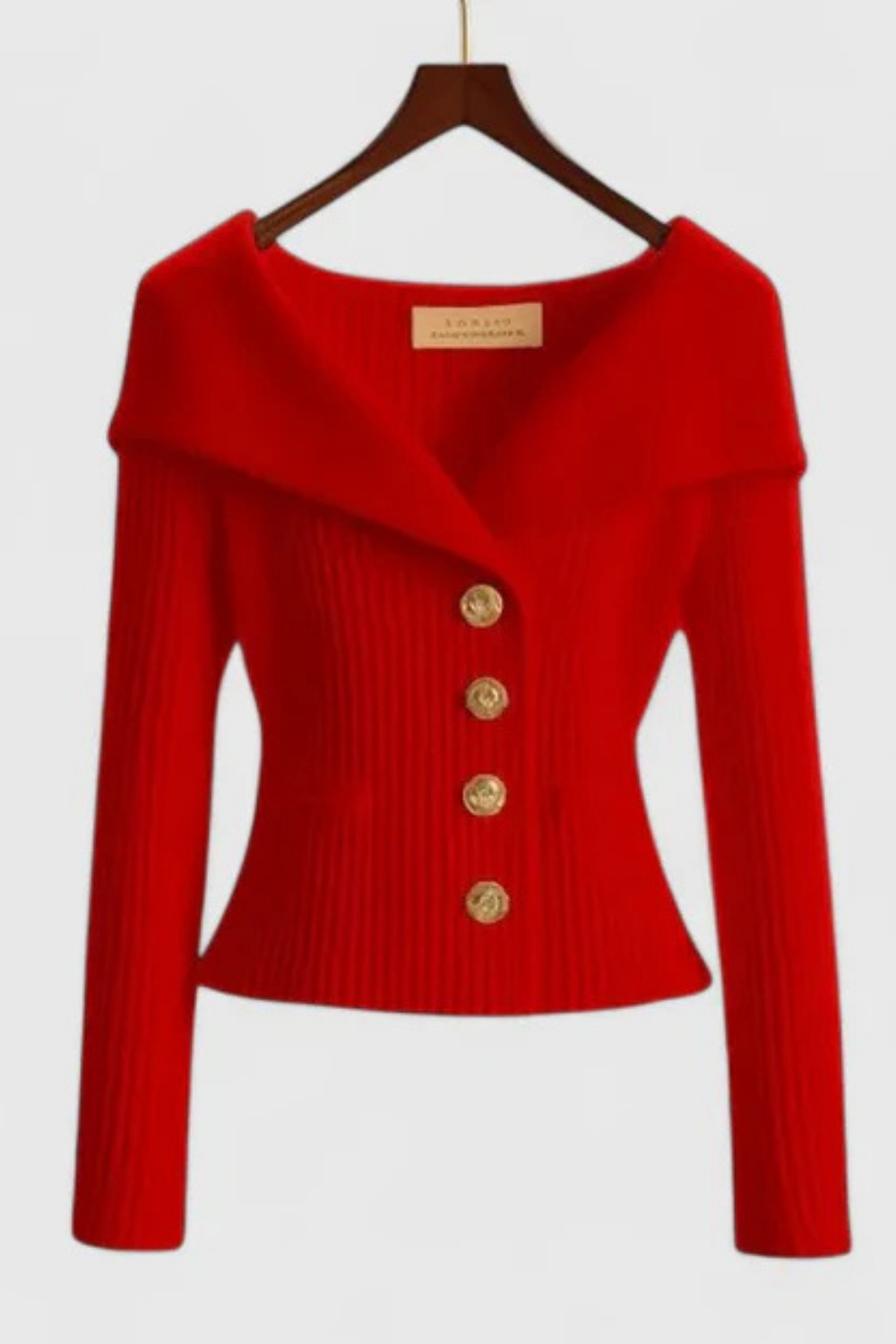 Elizah Off-Shoulder Knit Pullover with Gold Button Detail