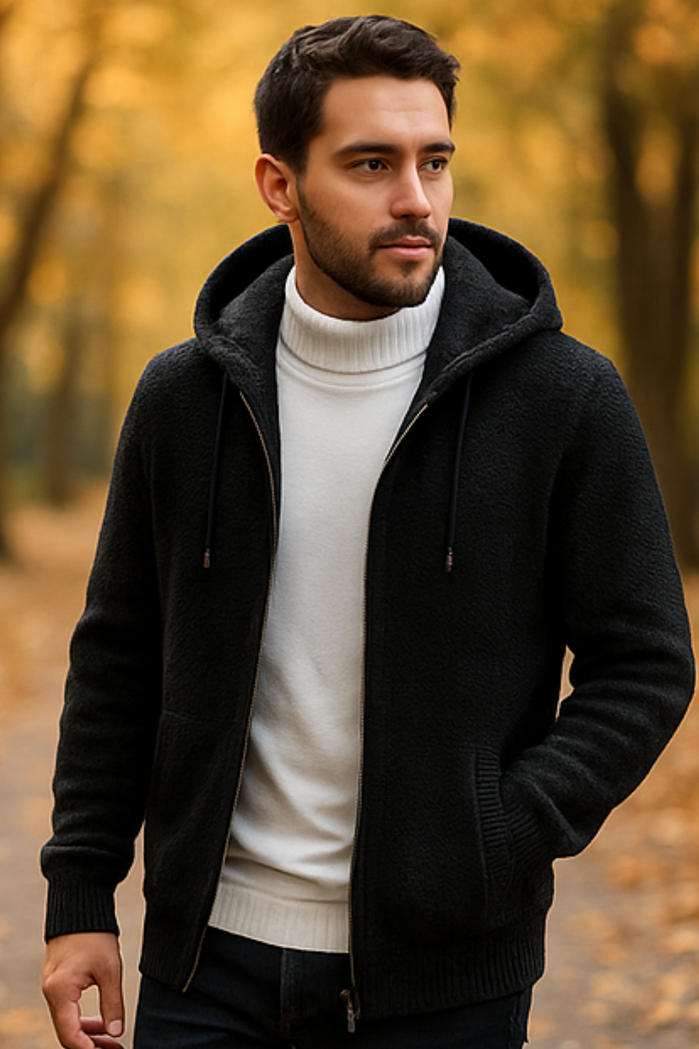 Henry Knit Zip Hoodie Black