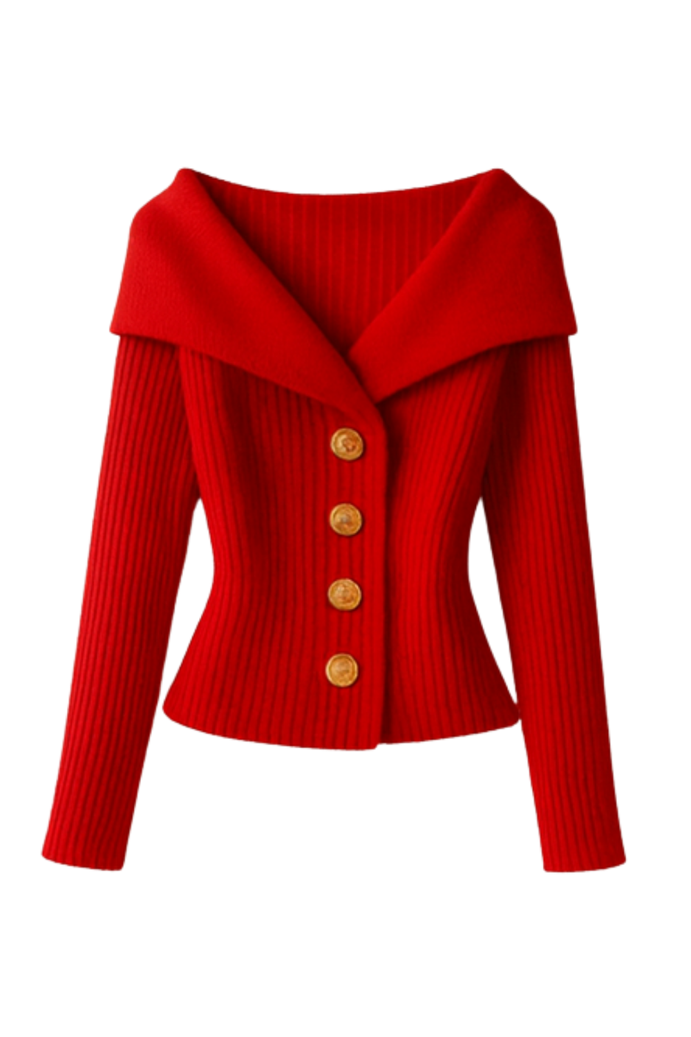 Elizah Off-Shoulder Knit Pullover with Gold Button Detail