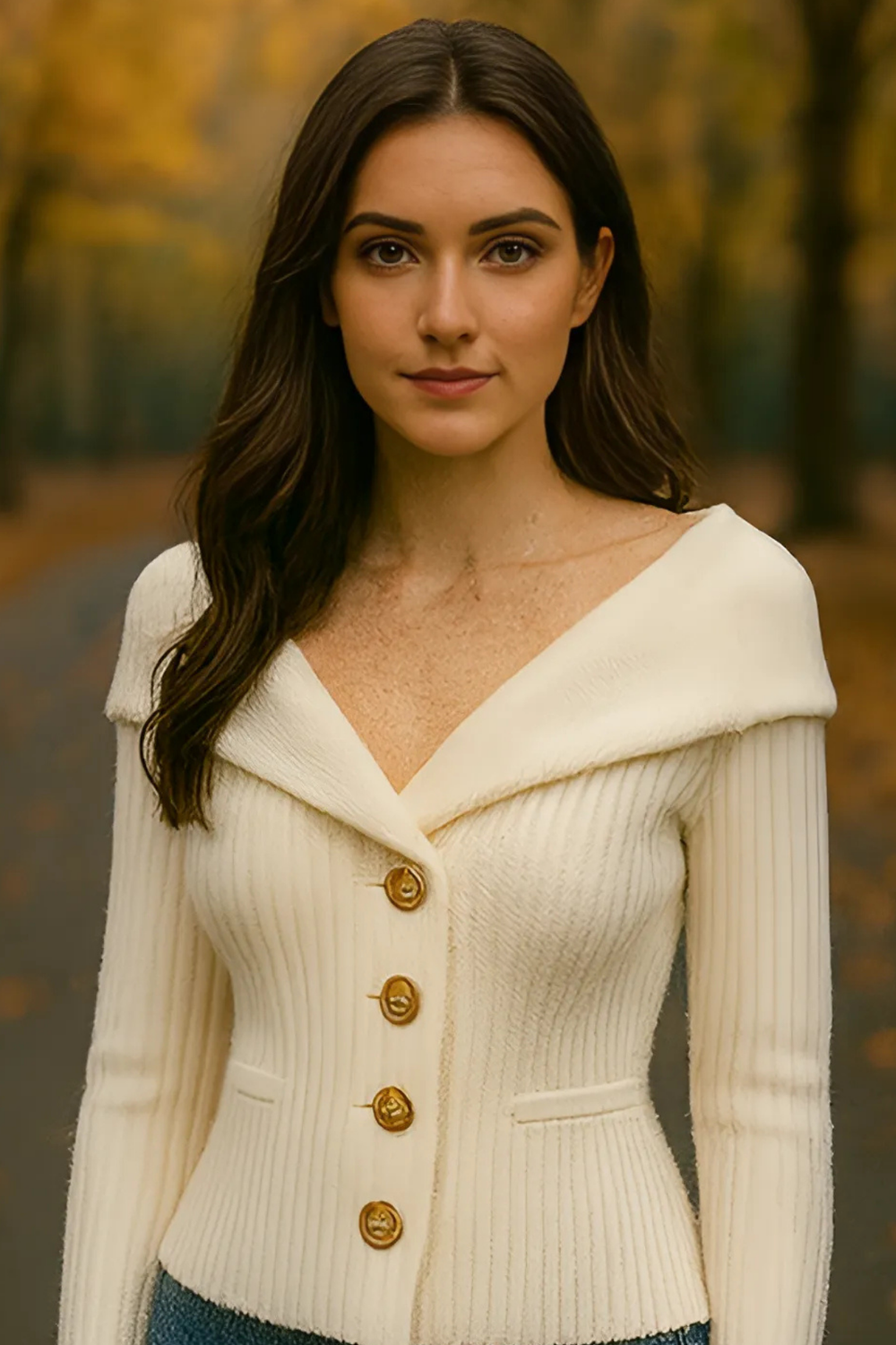 Elizah Off-Shoulder Knit Pullover with Gold Button Detail