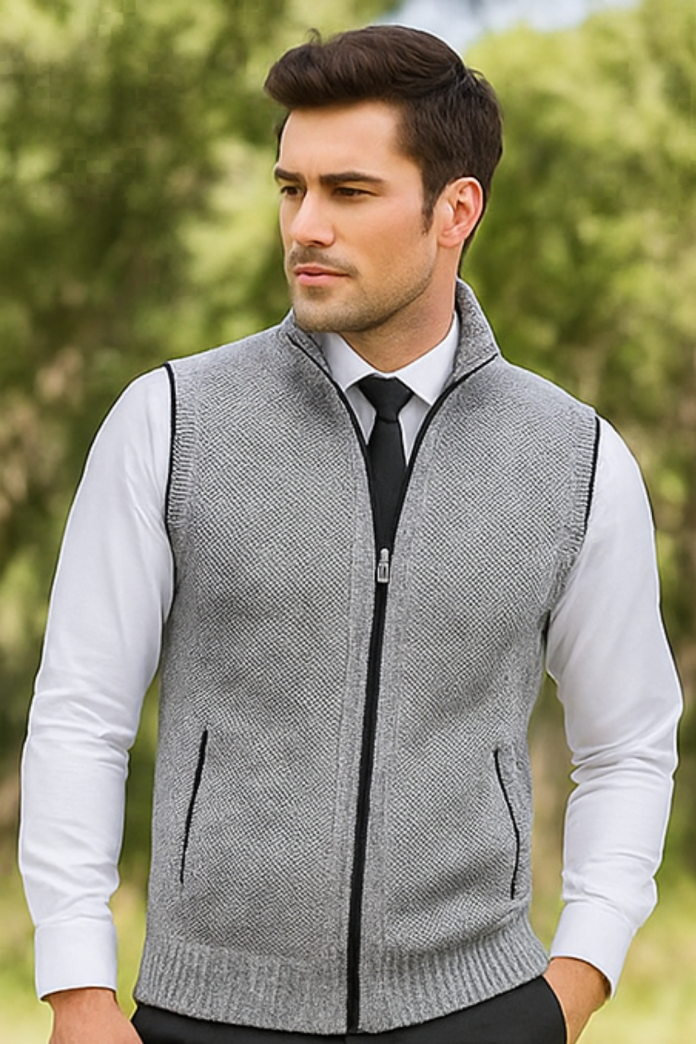 Gerald Zip Cardigan Vest Gray