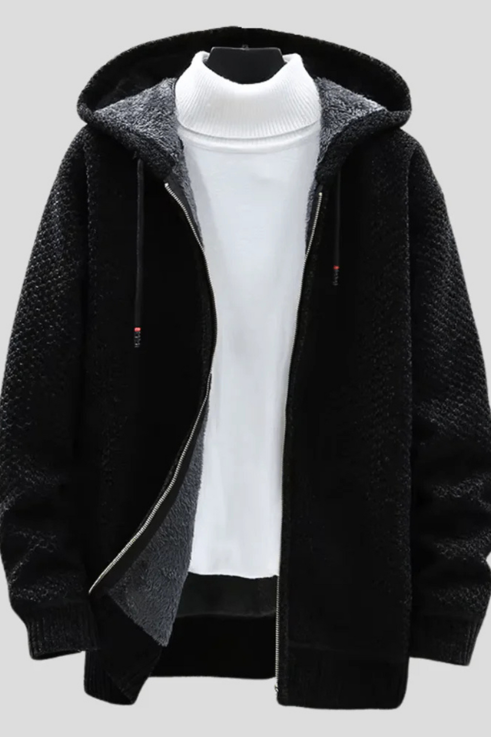 Henry Knit Zip Hoodie Black
