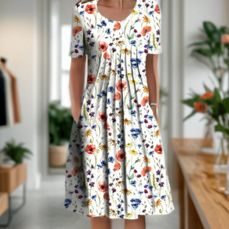 Victoria Printed Crew-Neck Three-Quarter Maxi Dress