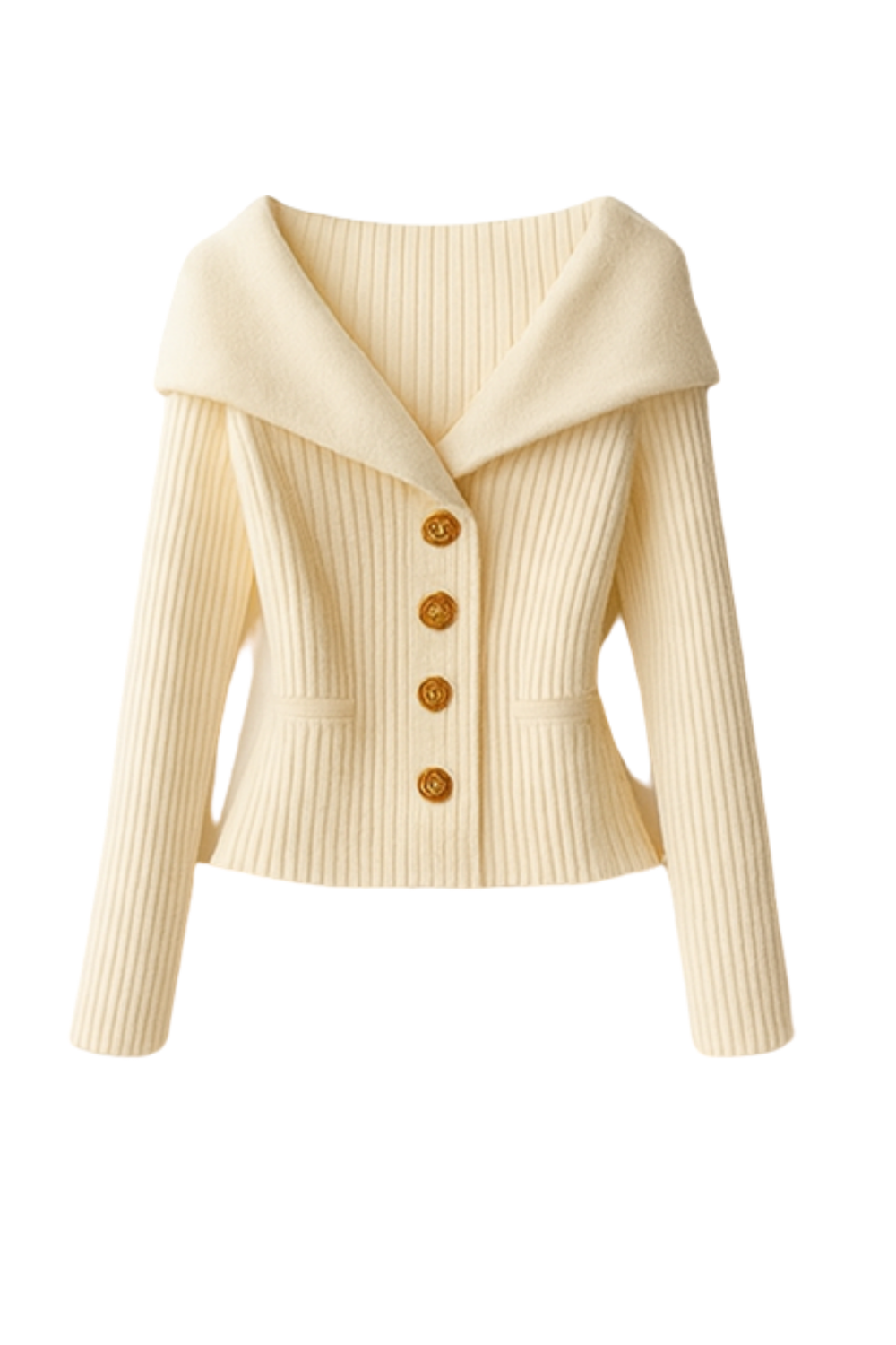 Elizah Off-Shoulder Knit Pullover with Gold Button Detail