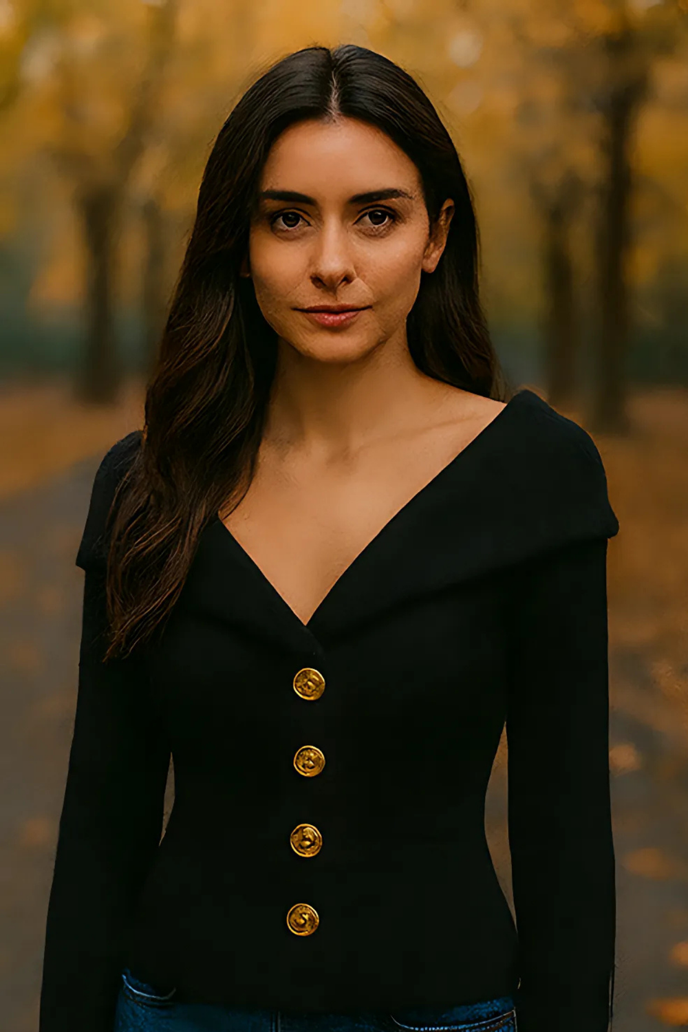 Elizah Off-Shoulder Knit Pullover with Gold Button Detail