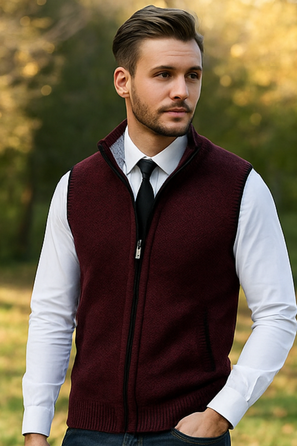 Gerald Zip Cardigan Vest Red