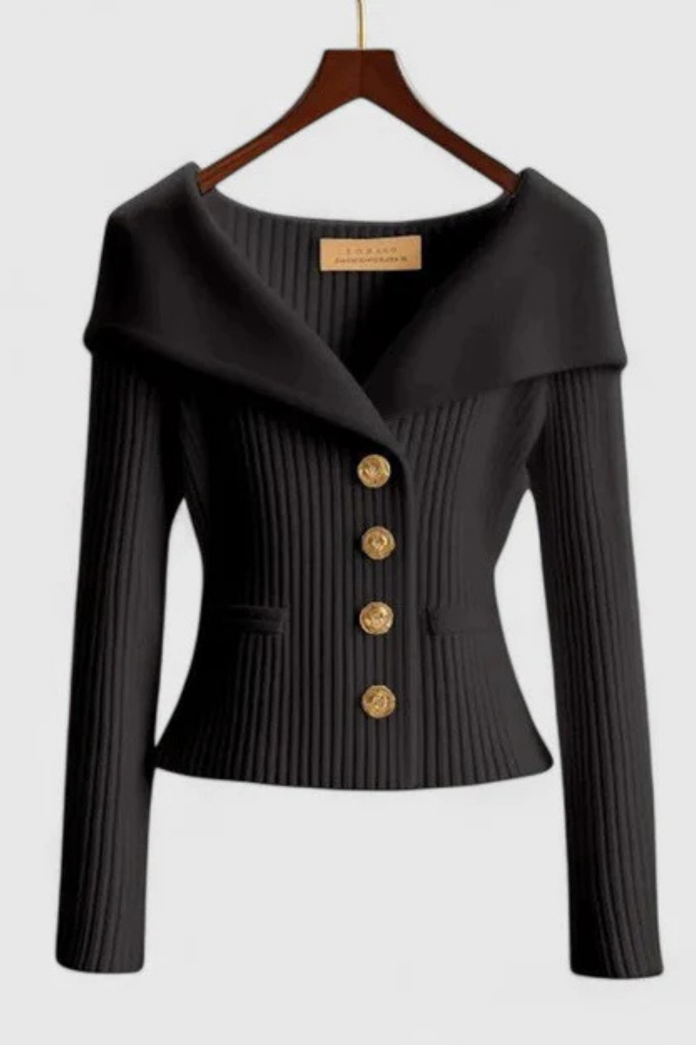 Elizah Off-Shoulder Knit Pullover with Gold Button Detail