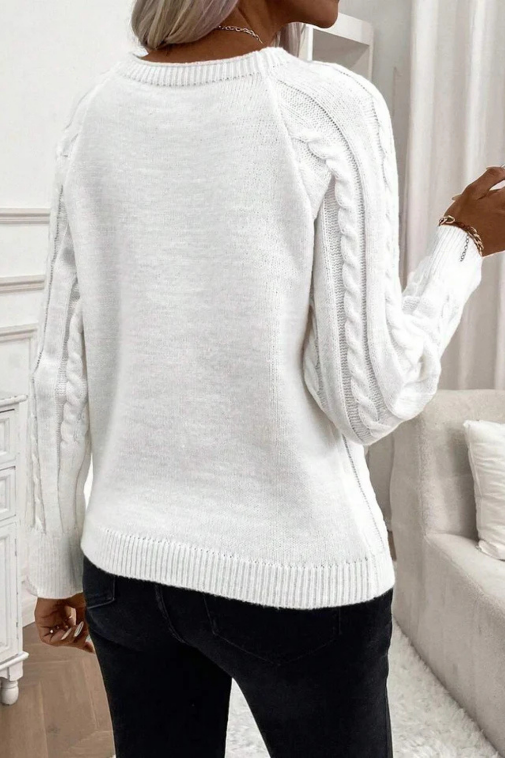 Cora Button-Detail Cable Knit Sweater