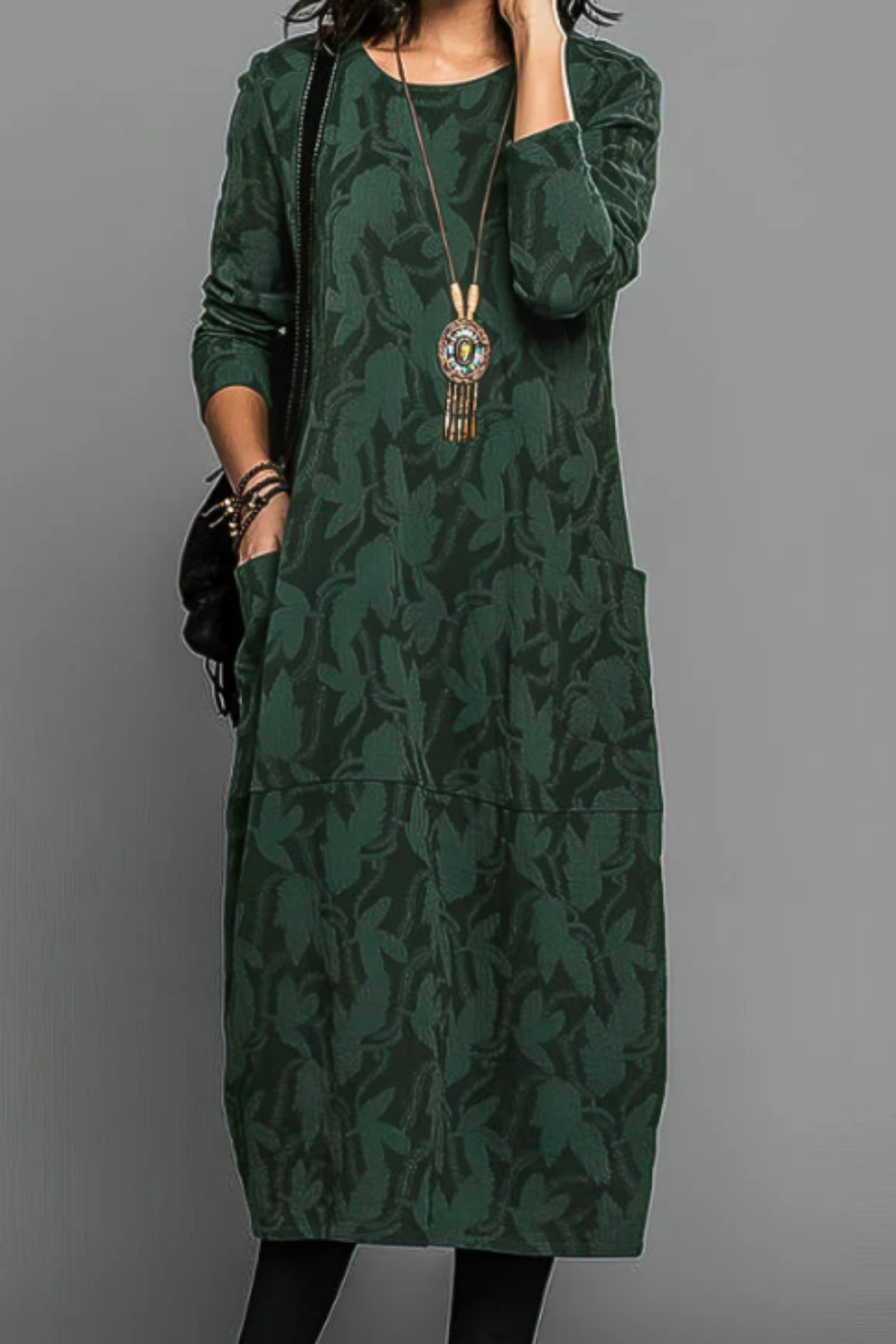 Kayla Leaf-Print Maxi Dress in Green