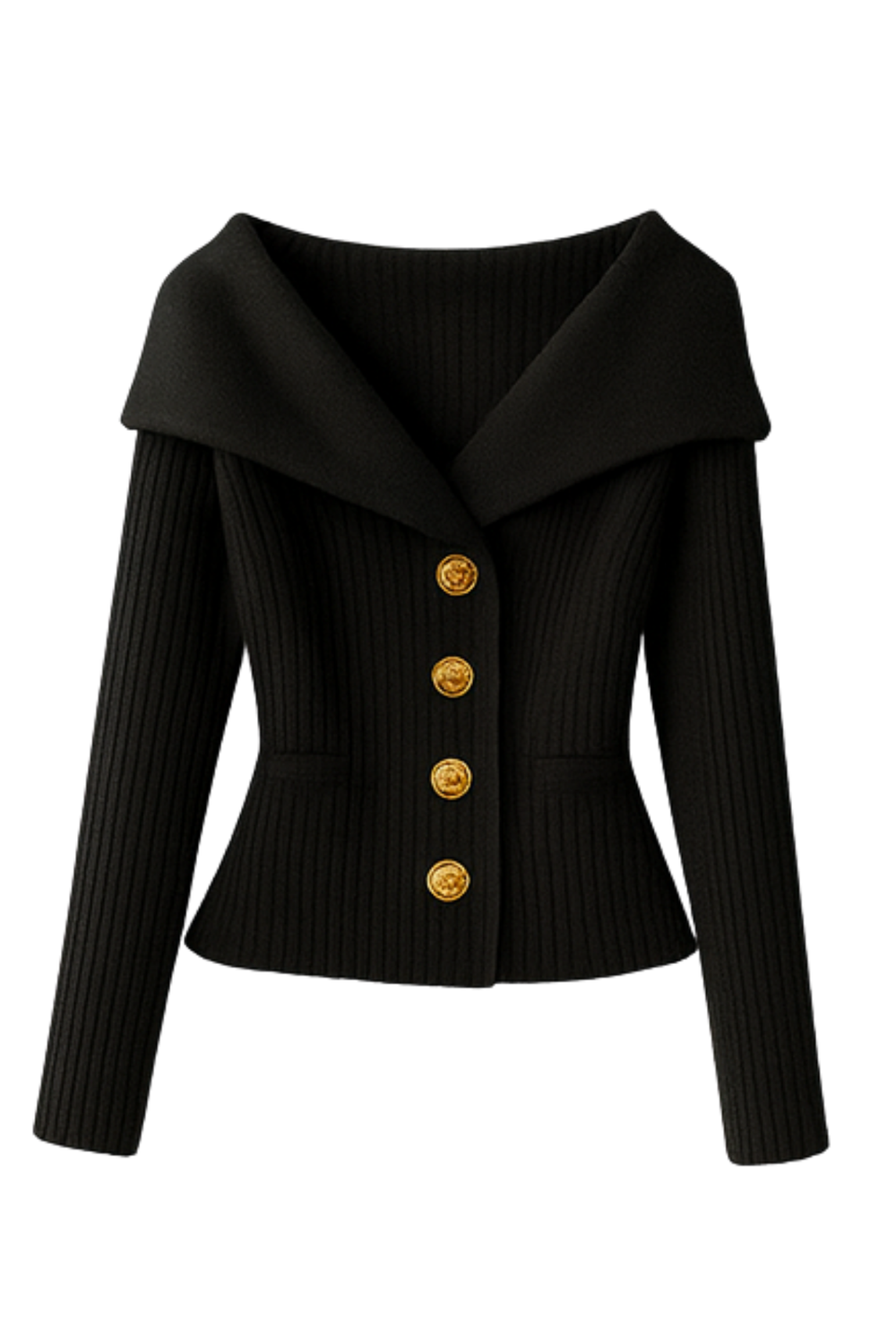 Elizah Off-Shoulder Knit Pullover with Gold Button Detail